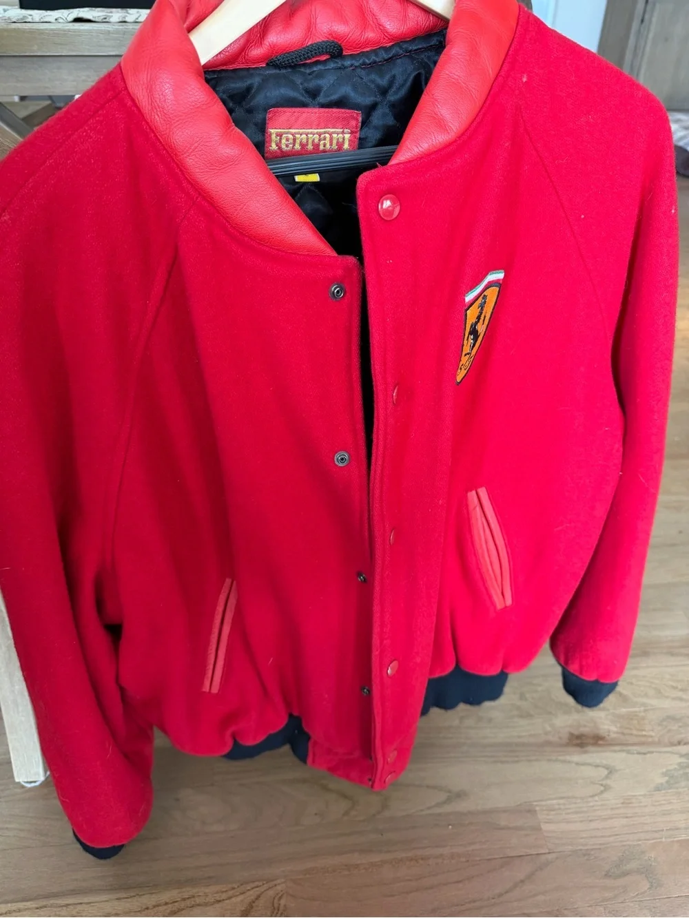 Ferrari Red Wool Bomber Jacket with Yellow Shield Patch Large - Picture 2 of 11